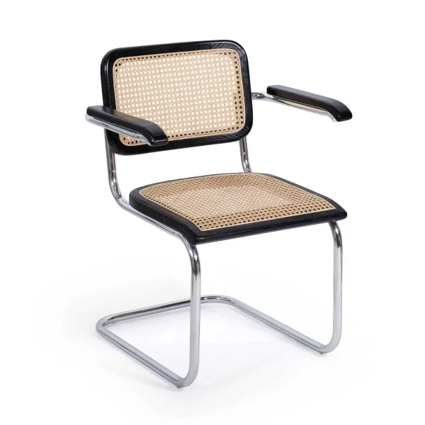 CHAISE WEBSTER AVEC ACCOUDOIRS NOIRS EN ROTIN NATUREL