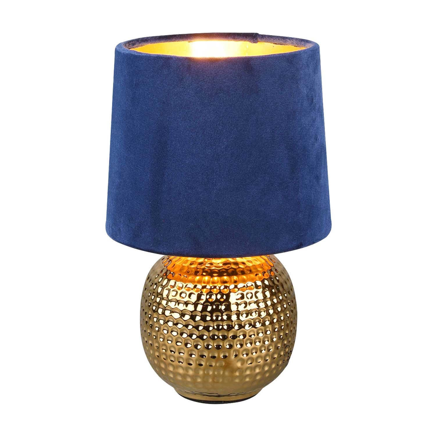Lampe Rétro Bleue Athezza Luminaire d'Ambiance de Table de Chevet en Métal  Doré et Bleu 35x39x39cm