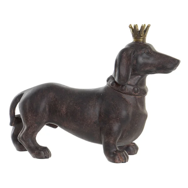 FIGURINE RÉSINE CHIEN COURONNE MARRON