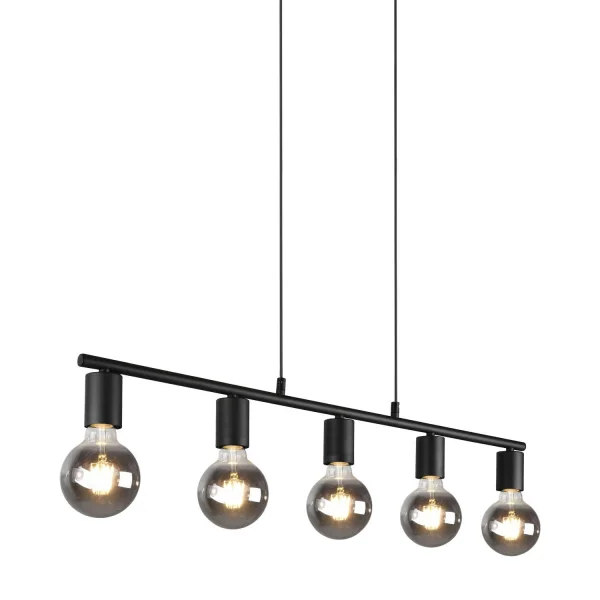 SUSPENSION 5 LUMIÈRES MÉTAL NOIR E27 JANETH