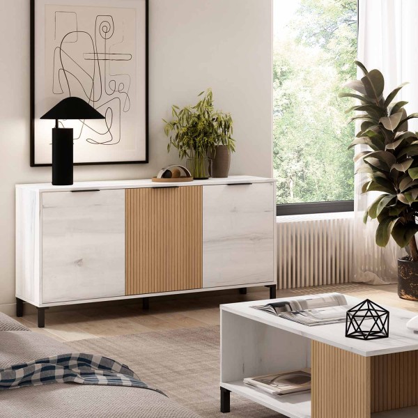 BUFFET 3 PORTES NORDIC BLANC/HÊTRE ARABELLA