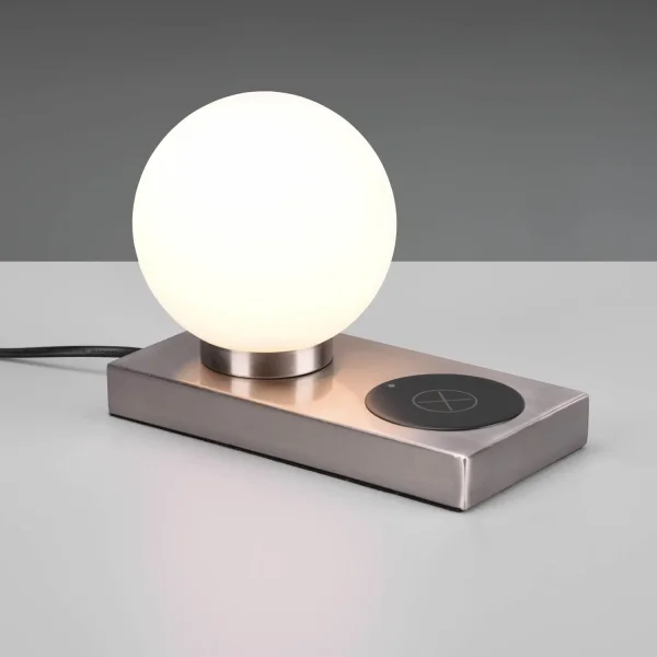 LAMPE DE TABLE AVEC STATION DE CHARGE NICKEL MAT E14 CLARISSA