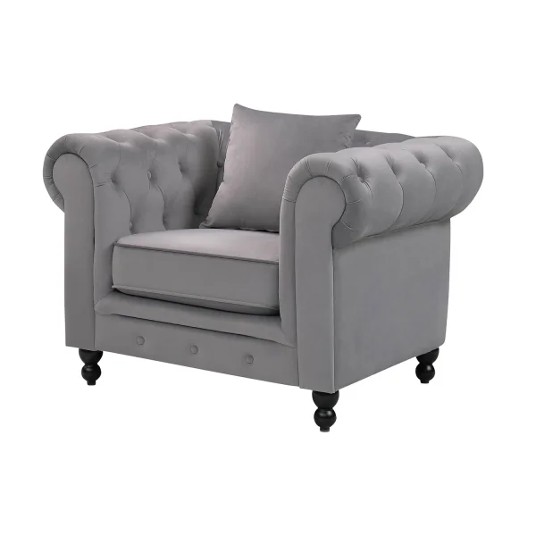 FAUTEUIL VELOURS GRIS EDNA