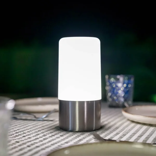 LAMPE DE TABLE RECHARGEABLE ARGENTÉE IP44 RVB MAIA