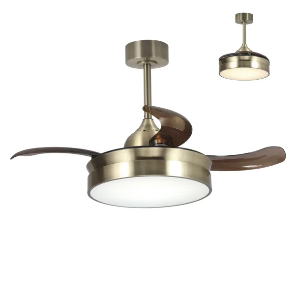 VENTILATEUR DE PLAFOND LED 24W RÉGLABLE CUIR 4 PALES PLIABLES MOTEUR DC PALMA