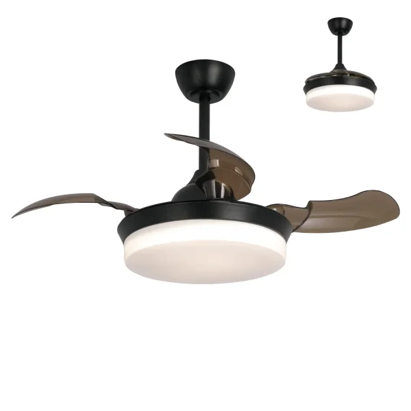 VENTILATEUR DE PLAFOND LED 24W RÉGLABLE NOIR 4 PALES PLIABLES GERALDTON