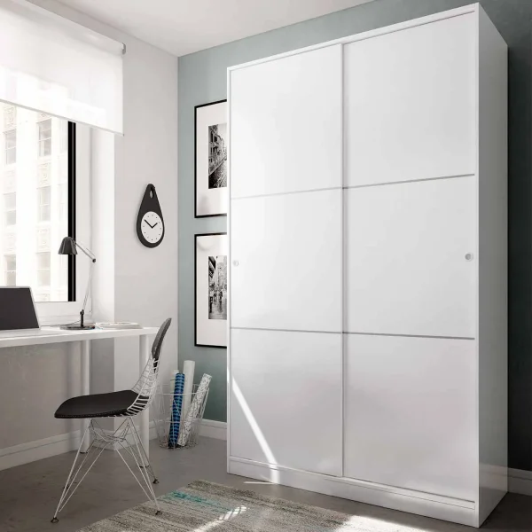 ARMOIRE 2 PORTES COULISSANTES BLANC BRILLANT TOP