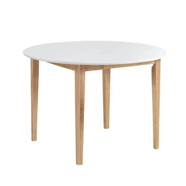 TABLE DE SALLE À MANGER RONDE EXTENSIBLE Ø106 CM BLANC/BOIS LEKA